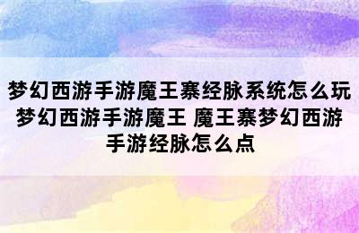 梦幻西游手游魔王寨经脉系统怎么玩梦幻西游手游魔王 魔王寨梦幻西游手游经脉怎么点